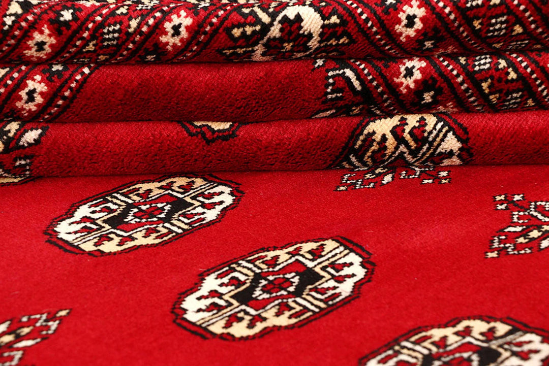 Red Pakistani Bokhara Rug 9' 1" x 12' 2" Hand-Knotted | No. QA29323