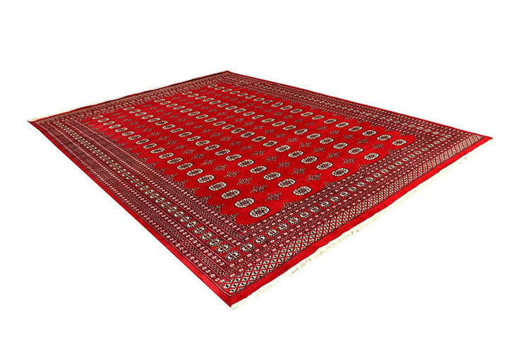 Red Pakistani Bokhara Rug 9' 1" x 12' 2" Hand-Knotted | No. QA29323