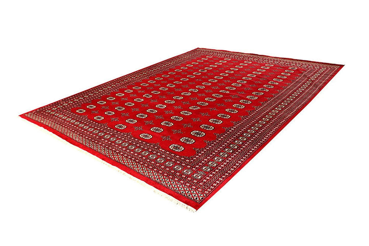 Red Pakistani Bokhara Rug 9' 1" x 12' 2" Hand-Knotted | No. QA29323