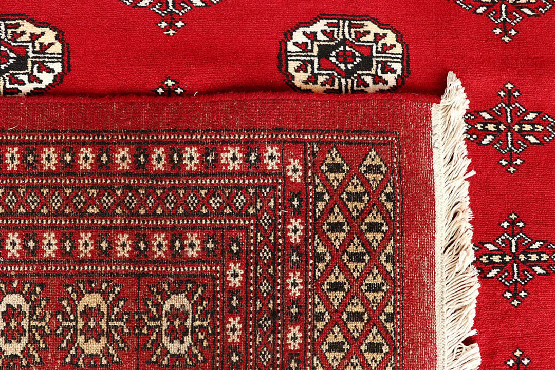 Red Pakistani Bokhara Rug 9' 1" x 12' 2" Hand-Knotted | No. QA29323