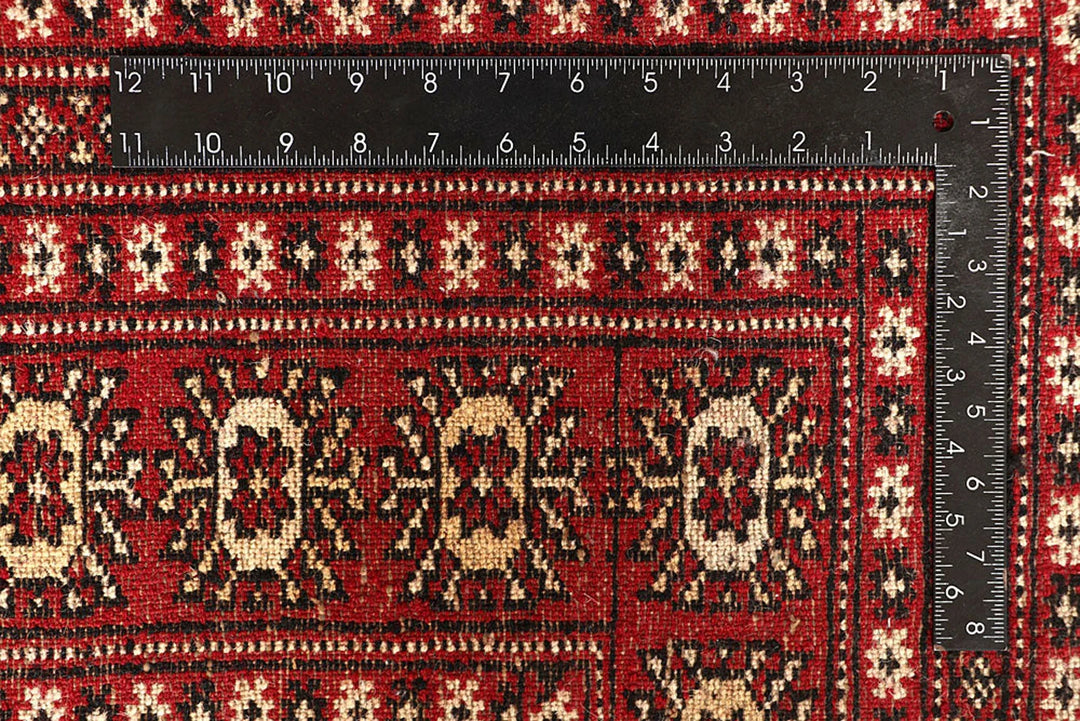 Red Pakistani Bokhara Rug 9' 1" x 12' 2" Hand-Knotted | No. QA29323