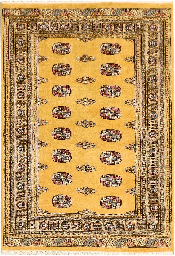 Gold Pakistani Bokhara Rug 4' x 5'9" Hand-Knotted | No. QA29325