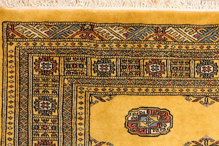 Gold Pakistani Bokhara Rug 4' x 5'9" Hand-Knotted | No. QA29325
