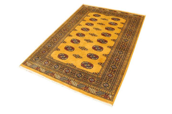 Gold Pakistani Bokhara Rug 4' x 5'9" Hand-Knotted | No. QA29325
