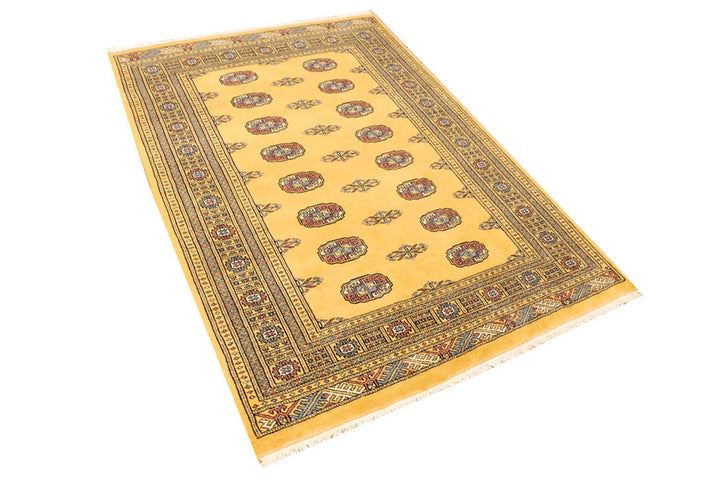 Gold Pakistani Bokhara Rug 4' x 5'9" Hand-Knotted | No. QA29325