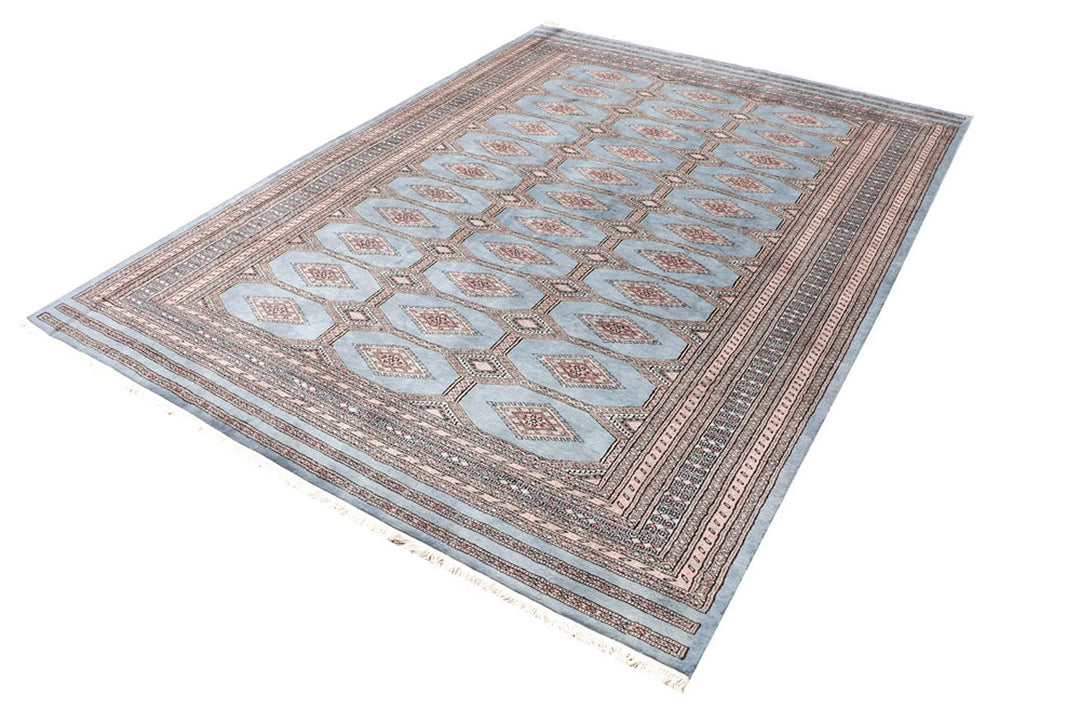 Light Slate Grey Pakistani Jaldar Rug 7' 1" x 9' 7" Hand-Knotted | No. QA29357