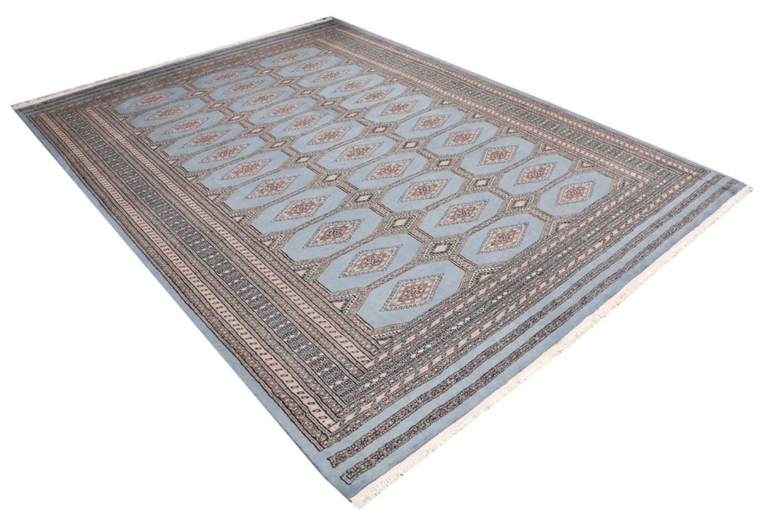 Light Slate Grey Pakistani Jaldar Rug 7' 1" x 9' 7" Hand-Knotted | No. QA29357