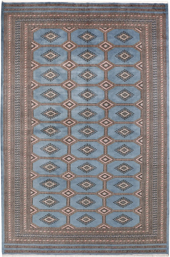 Light Slate Grey Pakistani Jaldar Rug 6' 8" x 10' Hand-Knotted | No. QA29368