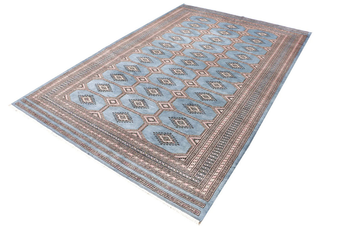 Light Slate Grey Pakistani Jaldar Rug 6' 8" x 10' Hand-Knotted | No. QA29368