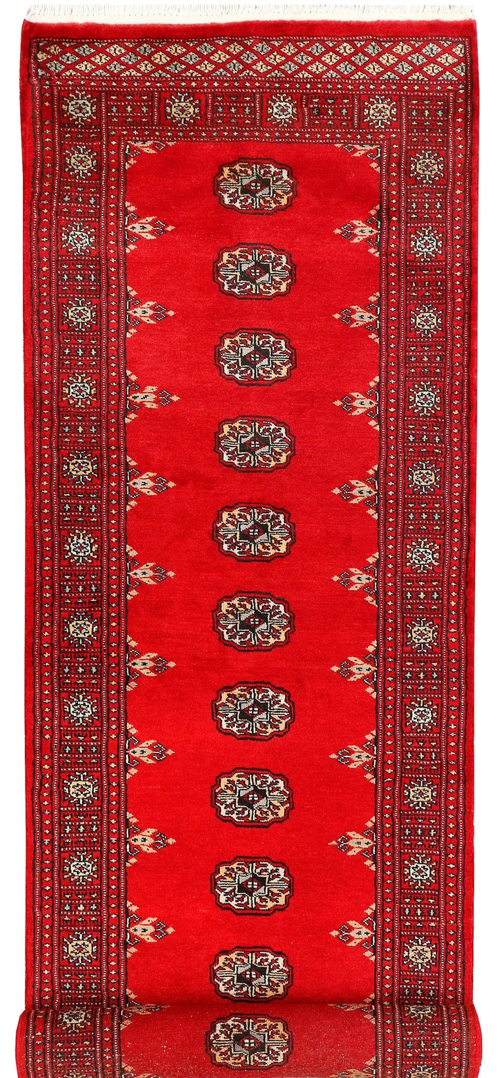 Red Pakistani Bokhara Rug 2' 7" x 9' 3" Hand-Knotted | No. QA29390