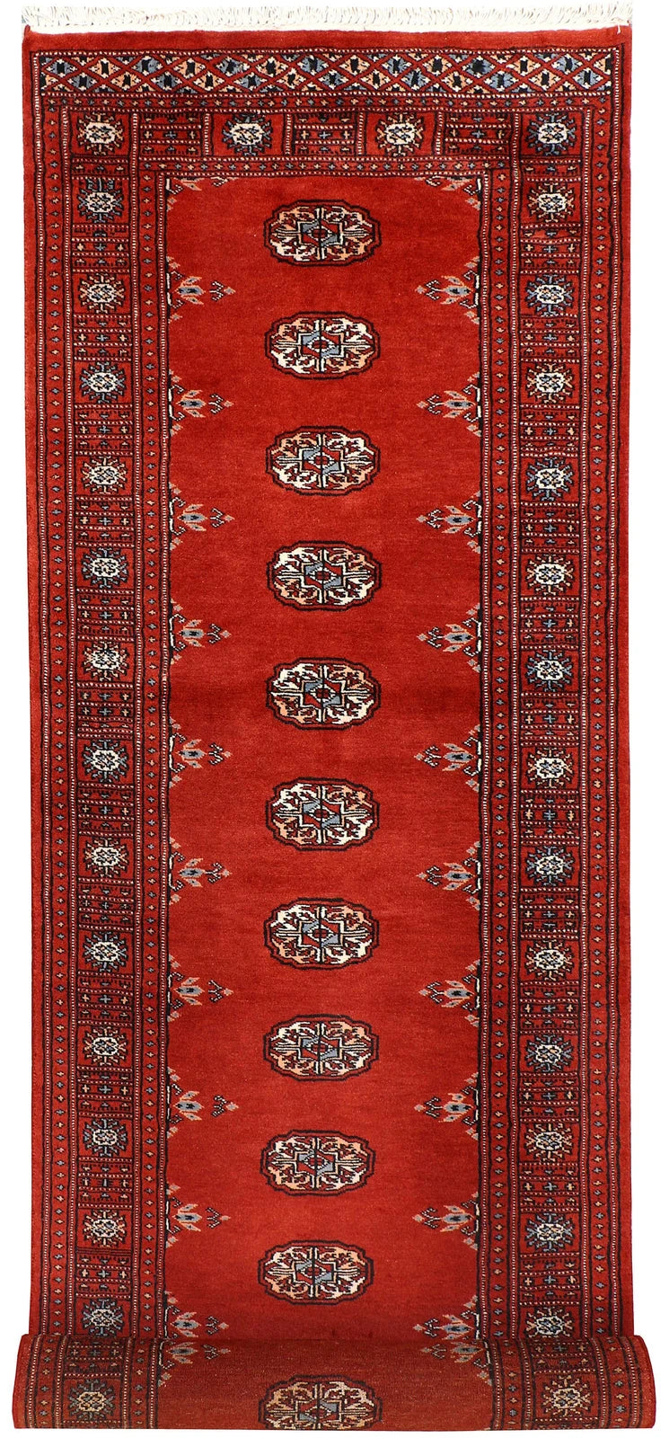 Firebrick Red Pakistani Bokhara Runner 2' 11" x 9' 10" Hand-Knotted | No. QA29470