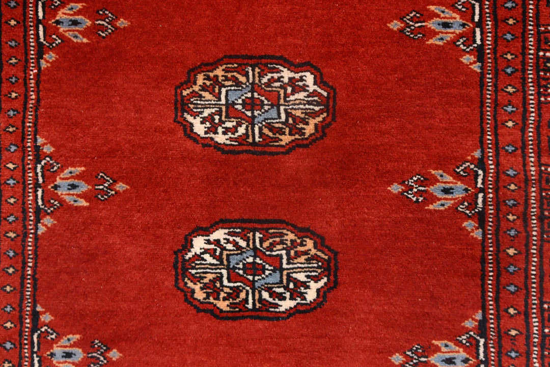 Firebrick Red Pakistani Bokhara Runner 2' 11" x 9' 10" Hand-Knotted | No. QA29470