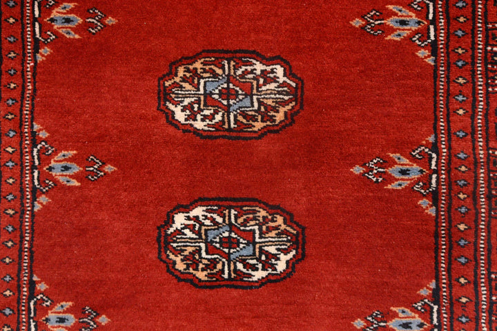 Firebrick Red Pakistani Bokhara Runner 2' 11" x 9' 10" Hand-Knotted | No. QA29470