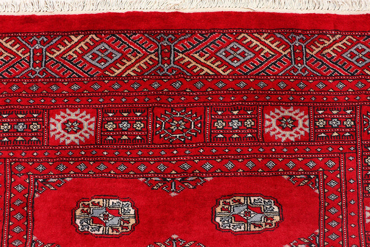 Red Pakistani Bokhara Rug 4' 1" x 6' Hand-Knotted | No. QA29601