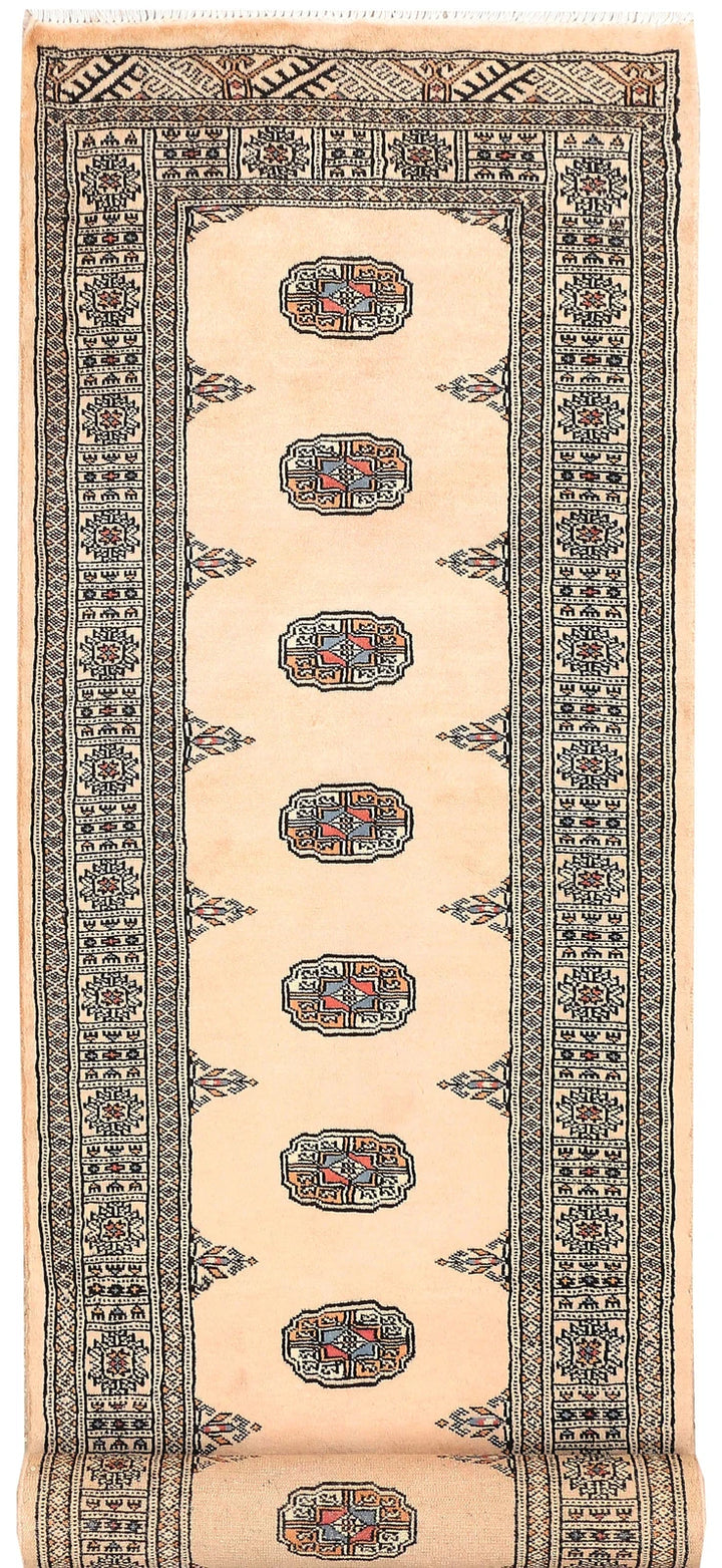 Ivory Pakistani Bokhara Rug 2'7" x 10'2" Hand-Knotted | No. QA29629