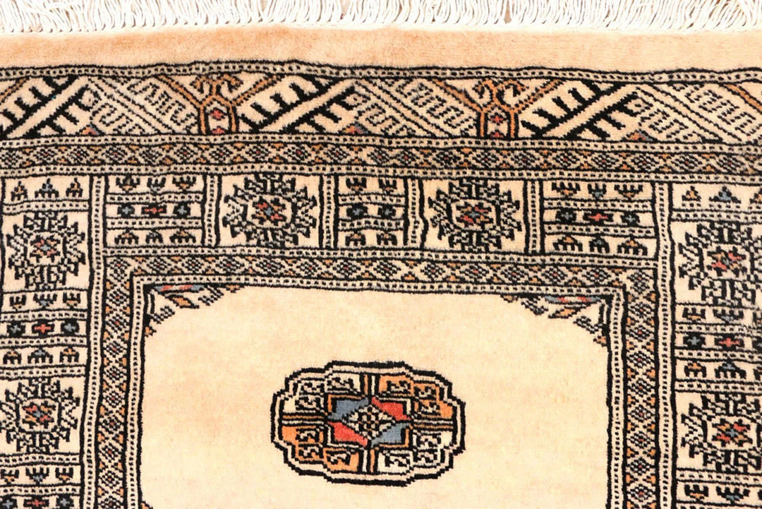 Ivory Pakistani Bokhara Rug 2'7" x 10'2" Hand-Knotted | No. QA29629