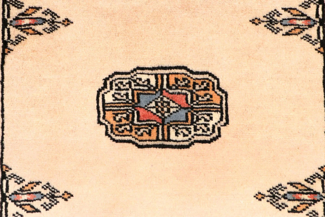 Ivory Pakistani Bokhara Rug 2'7" x 10'2" Hand-Knotted | No. QA29629