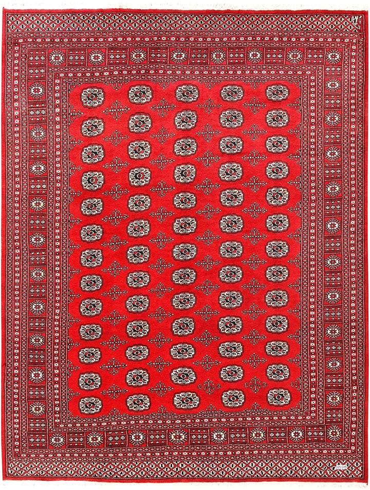 Red Pakistani Bokhara Rug 6' 9" x 8' 10" Hand-Knotted | No. QA29712