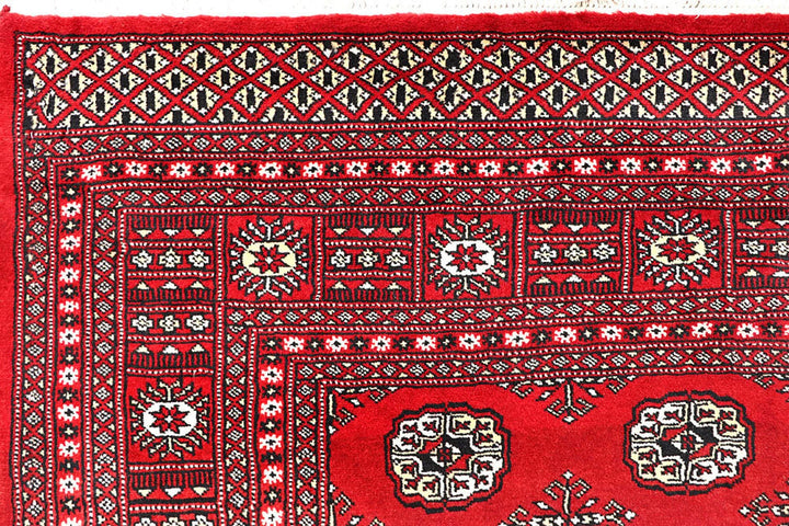Red Pakistani Bokhara Rug 6' 9" x 8' 10" Hand-Knotted | No. QA29712