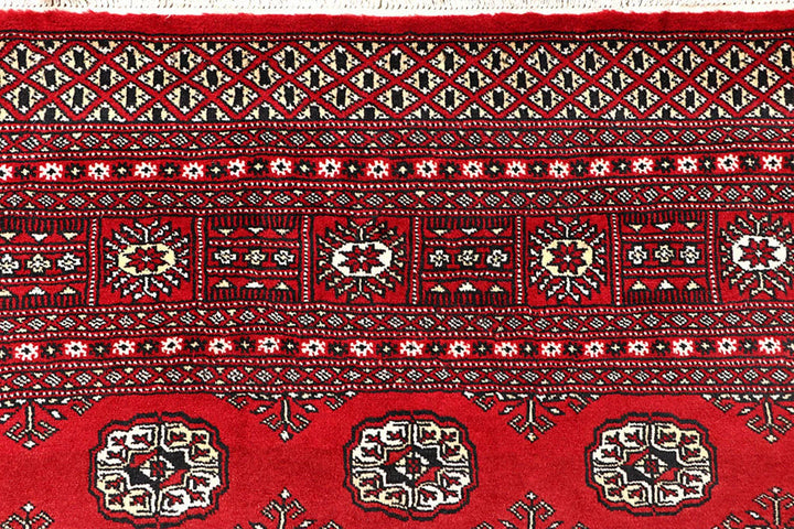 Red Pakistani Bokhara Rug 6' 9" x 8' 10" Hand-Knotted | No. QA29712