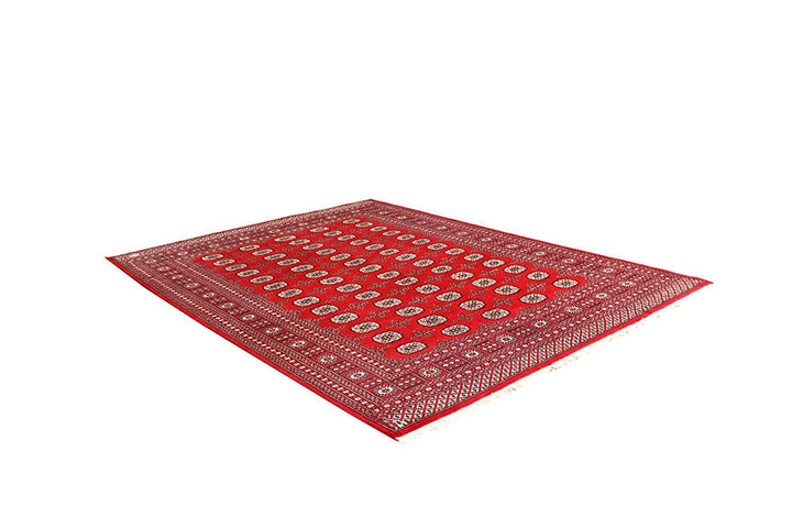 Red Pakistani Bokhara Rug 6' 9" x 8' 10" Hand-Knotted | No. QA29712