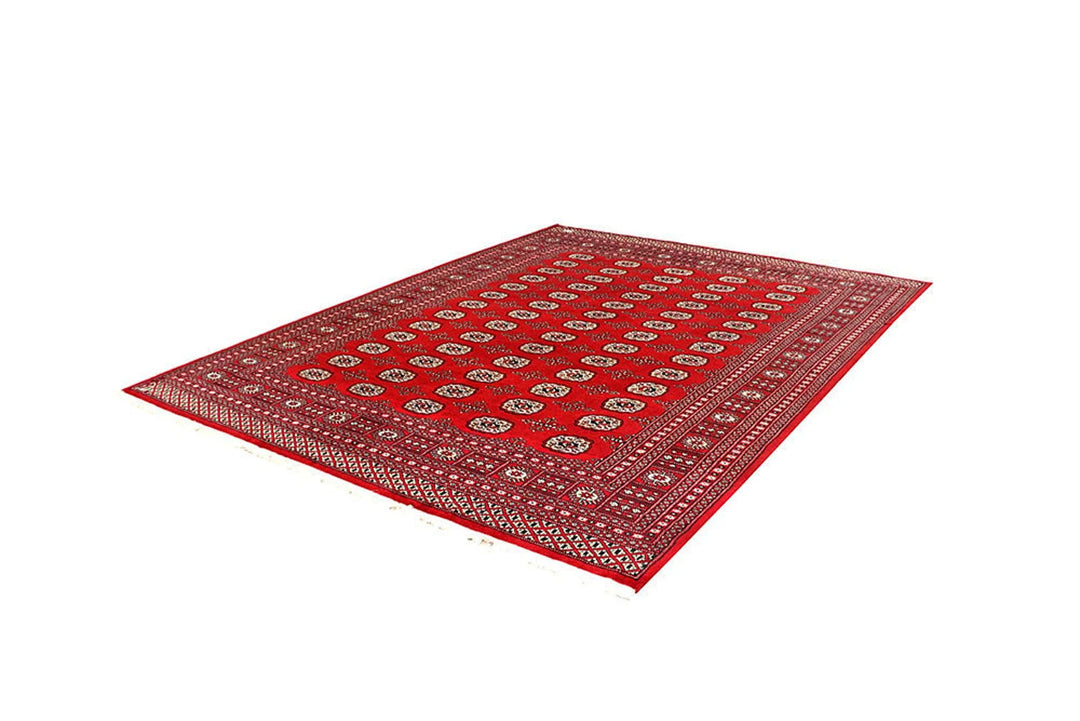 Red Pakistani Bokhara Rug 6' 9" x 8' 10" Hand-Knotted | No. QA29712