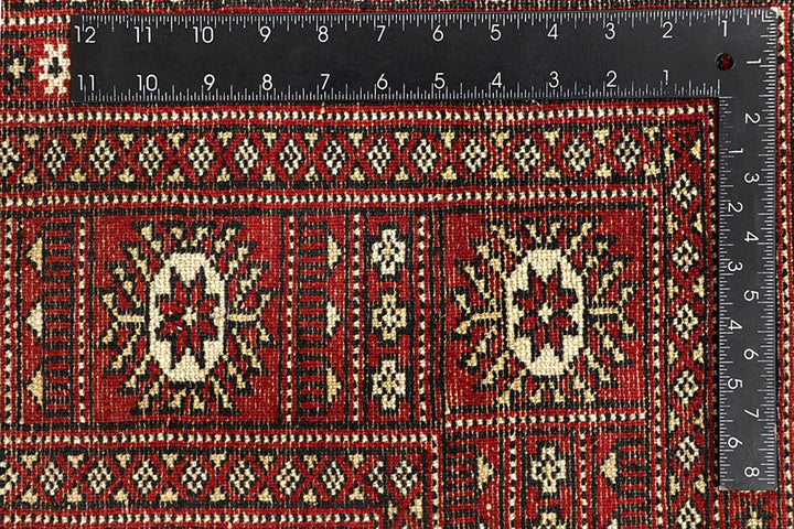 Red Pakistani Bokhara Rug 6' 9" x 8' 10" Hand-Knotted | No. QA29712