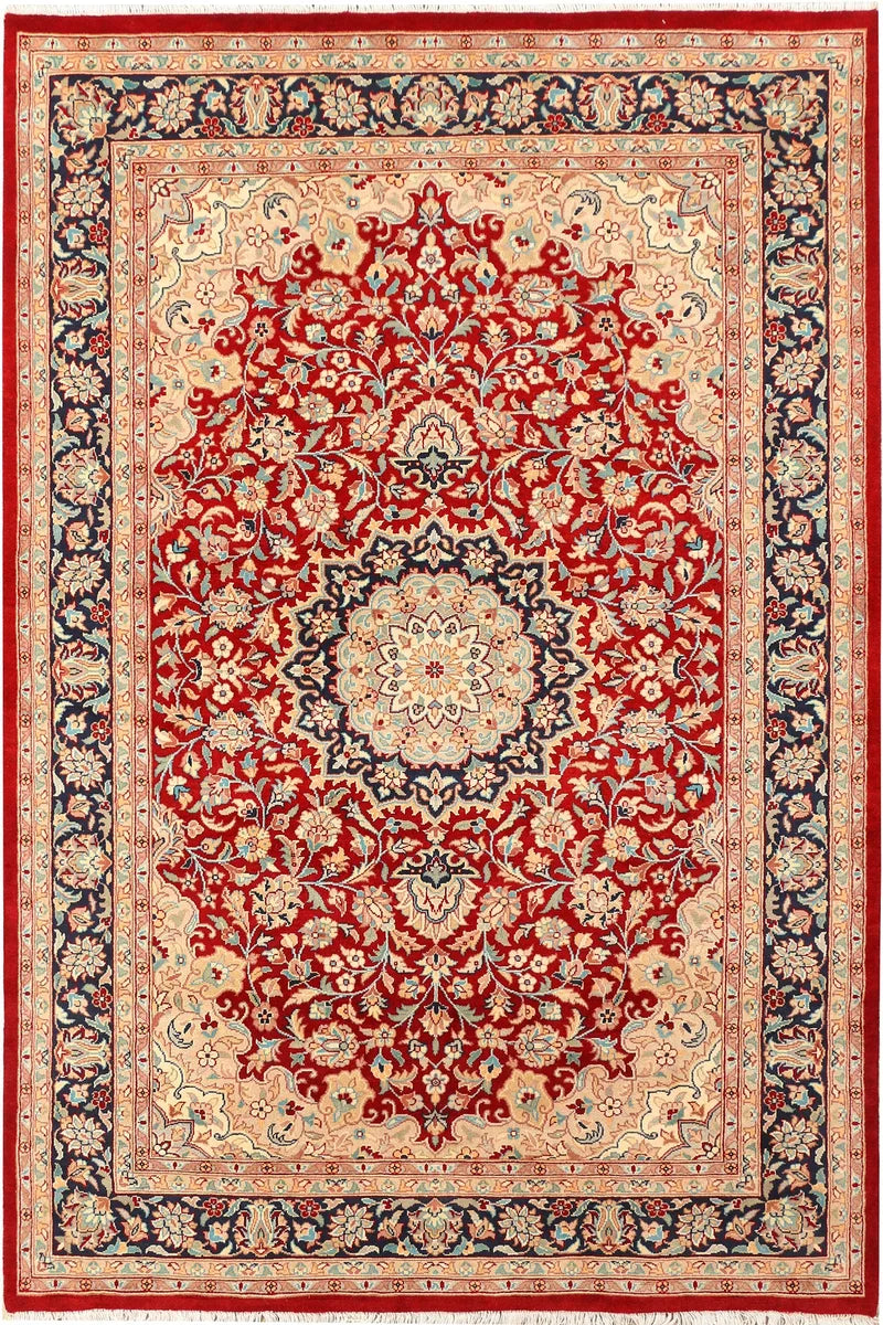 Red Pakistani Kashan Rug 6' 1" x 9' 1" Hand-Knotted | No. QA29719