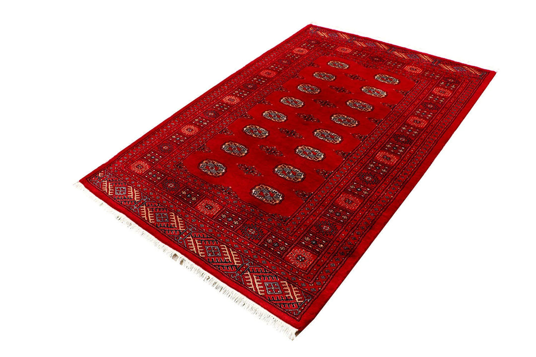 Red Pakistani Bokhara Rug 4' 2" x 6' 4" Hand-Knotted | No. QA29806