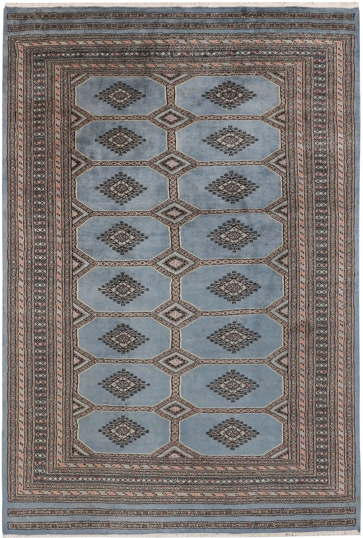 Light Slate Grey Pakistani Jaldar Rug 5' 5" x 8' Hand-Knotted | No. QA29811