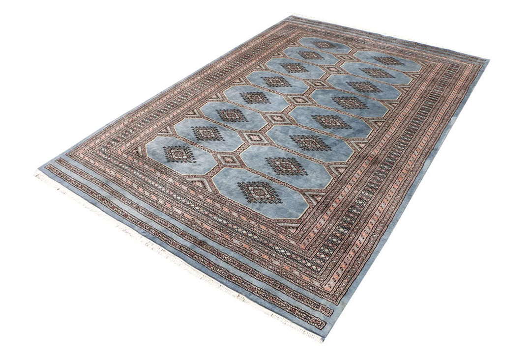 Light Slate Grey Pakistani Jaldar Rug 5' 5" x 8' Hand-Knotted | No. QA29811