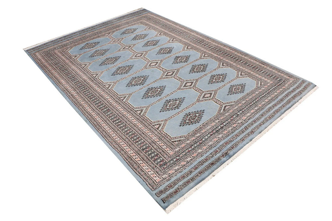 Light Slate Grey Pakistani Jaldar Rug 5' 5" x 8' Hand-Knotted | No. QA29811