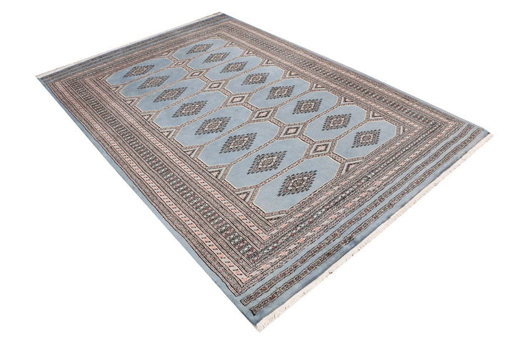 Light Slate Grey Pakistani Jaldar Rug 5' 5" x 8' Hand-Knotted | No. QA29811