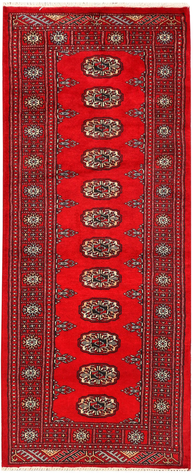 Red Pakistani Bokhara Rug 2' 7" x 6' 2" Hand-Knotted | No. QA29834