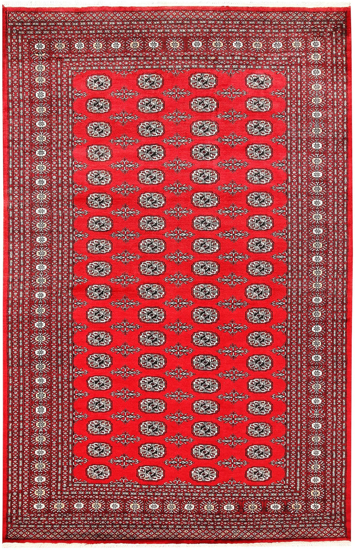 Red Pakistani Bokhara Rug 6' x 9' 3" Hand-Knotted | No. QA29837