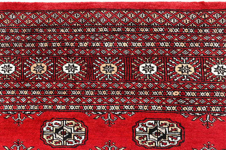 Red Pakistani Bokhara Rug 6' x 9' 3" Hand-Knotted | No. QA29837