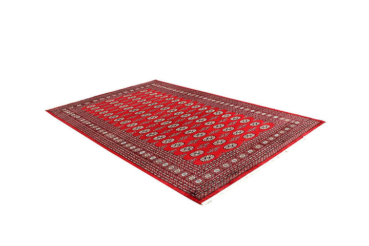 Red Pakistani Bokhara Rug 6' x 9' 3" Hand-Knotted | No. QA29837