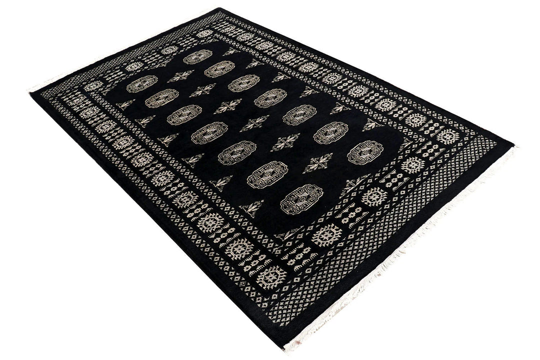 Grey Pakistani Bokhara Rug 4' x 6'3" Hand-Knotted | No. QA30308