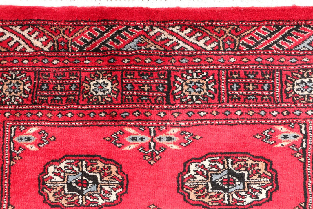 Red Bokhara Rug 3' 1" x 4' 7" Hand-Knotted | No. QA30334