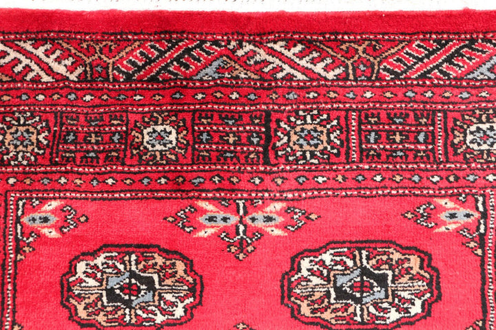 Red Bokhara Rug 3' 1" x 4' 7" Hand-Knotted | No. QA30334