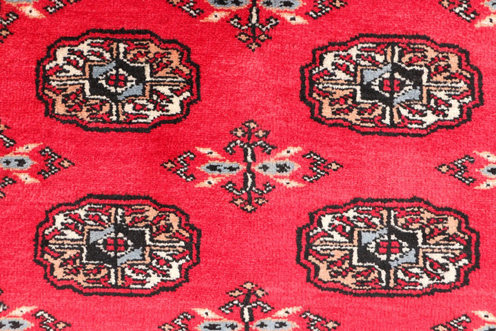 Red Bokhara Rug 3' 1" x 4' 7" Hand-Knotted | No. QA30334