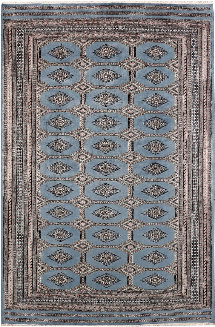 Light Slate Grey Pakistani Jaldar Rug 6' 7" x 10' Hand-Knotted | No. QA30424