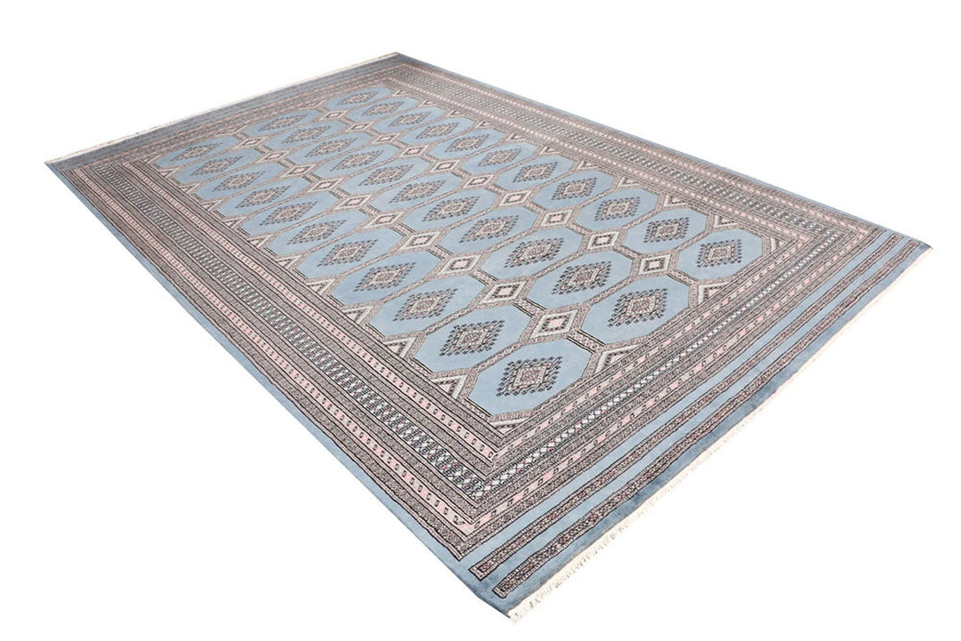 Light Slate Grey Pakistani Jaldar Rug 6' 7" x 10' Hand-Knotted | No. QA30424