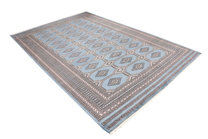 Light Slate Grey Pakistani Jaldar Rug 6' 7" x 10' Hand-Knotted | No. QA30424