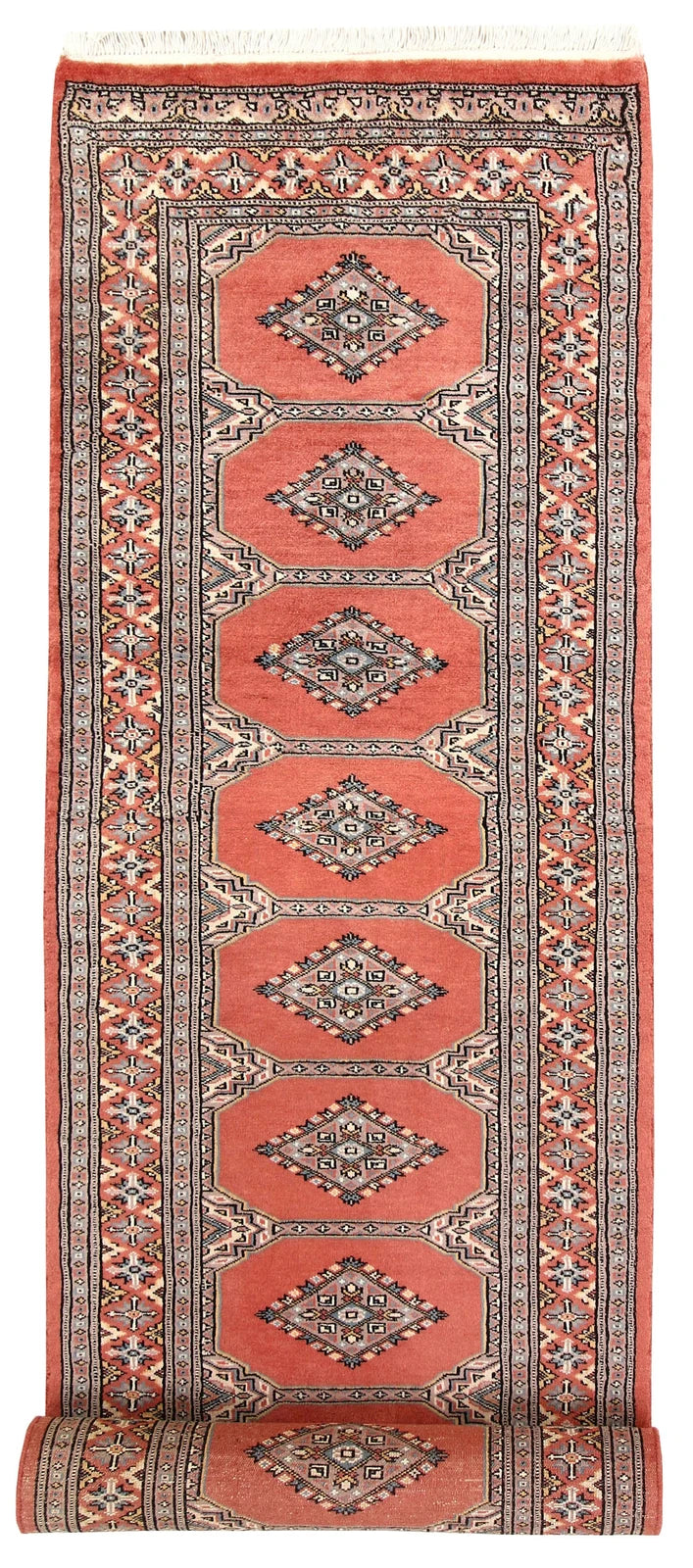 Coral Pakistani Jaldar Runner Rug 2' 7" x 9' 11" Hand-Knotted | No. QA30459