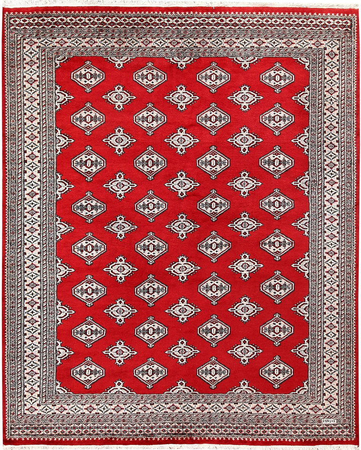 Firebrick Red Pakistani Jaldar Rug 6' 10" x 8' 4" Hand-Knotted | No. QA30464