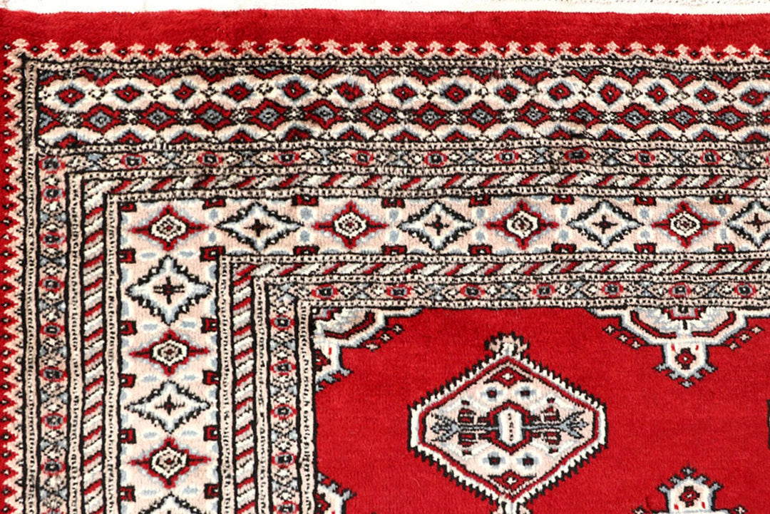 Firebrick Red Pakistani Jaldar Rug 6' 10" x 8' 4" Hand-Knotted | No. QA30464