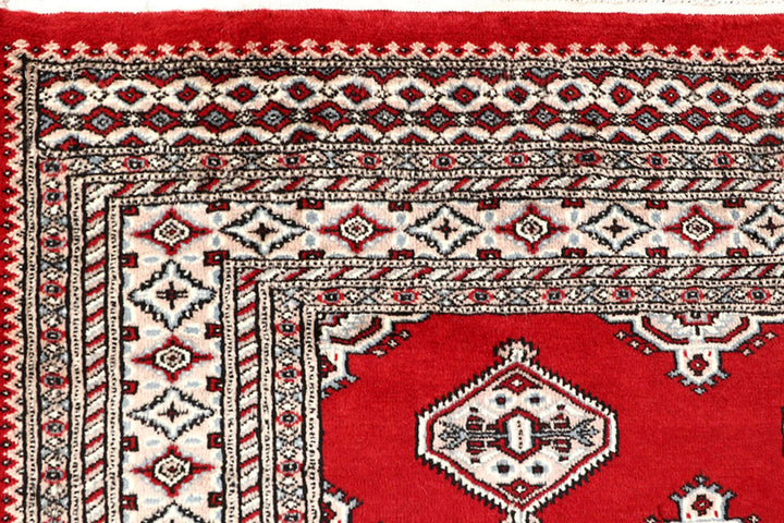 Firebrick Red Pakistani Jaldar Rug 6' 10" x 8' 4" Hand-Knotted | No. QA30464