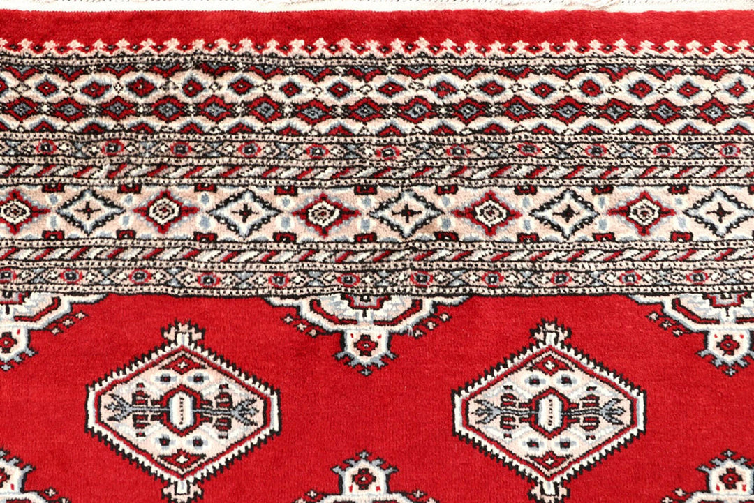 Firebrick Red Pakistani Jaldar Rug 6' 10" x 8' 4" Hand-Knotted | No. QA30464