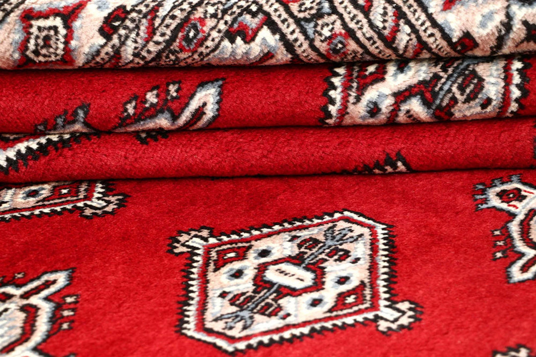 Firebrick Red Pakistani Jaldar Rug 6' 10" x 8' 4" Hand-Knotted | No. QA30464